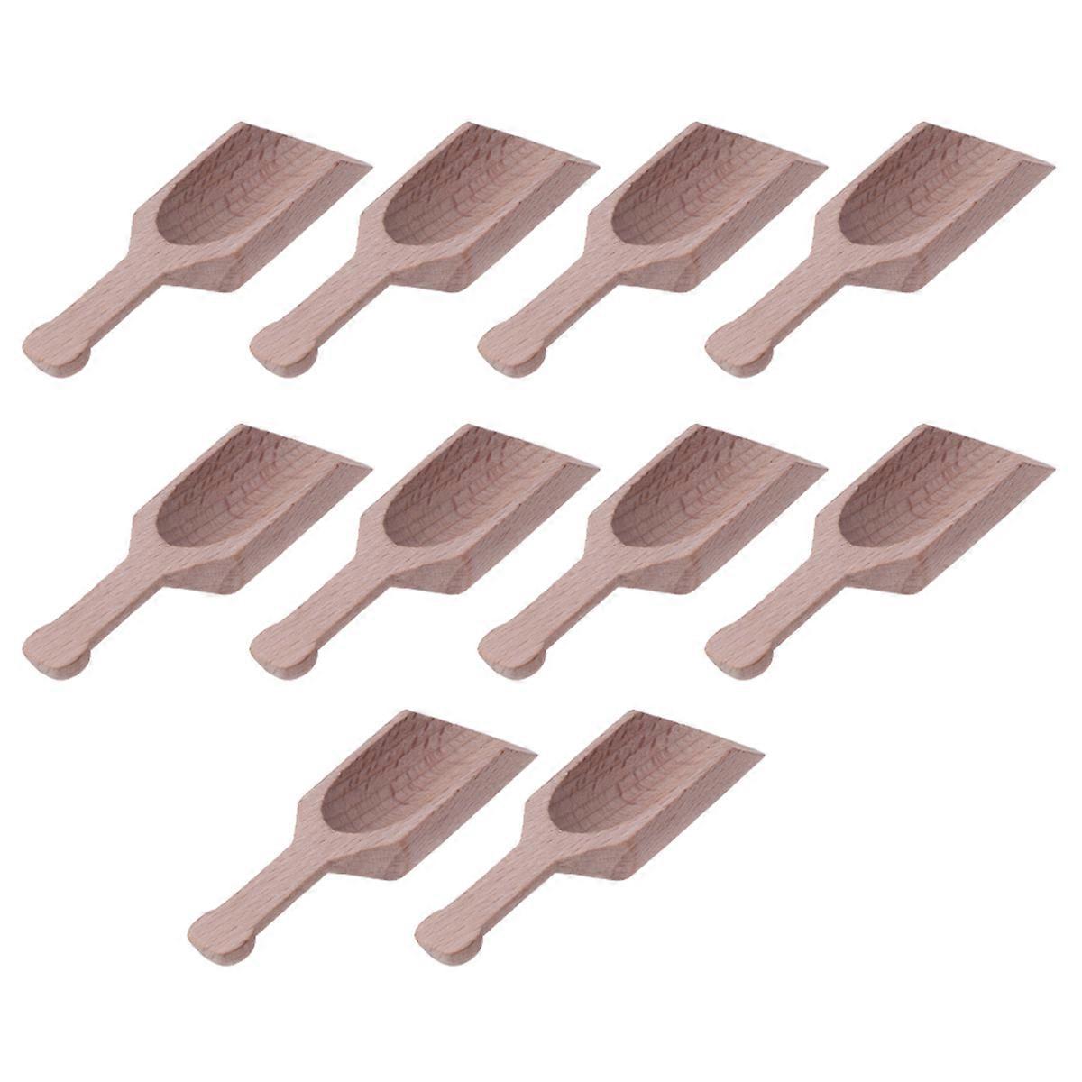10Pcs Small Milk Flat Handle Accessory Light Yellow Wood For Scooping Coffee