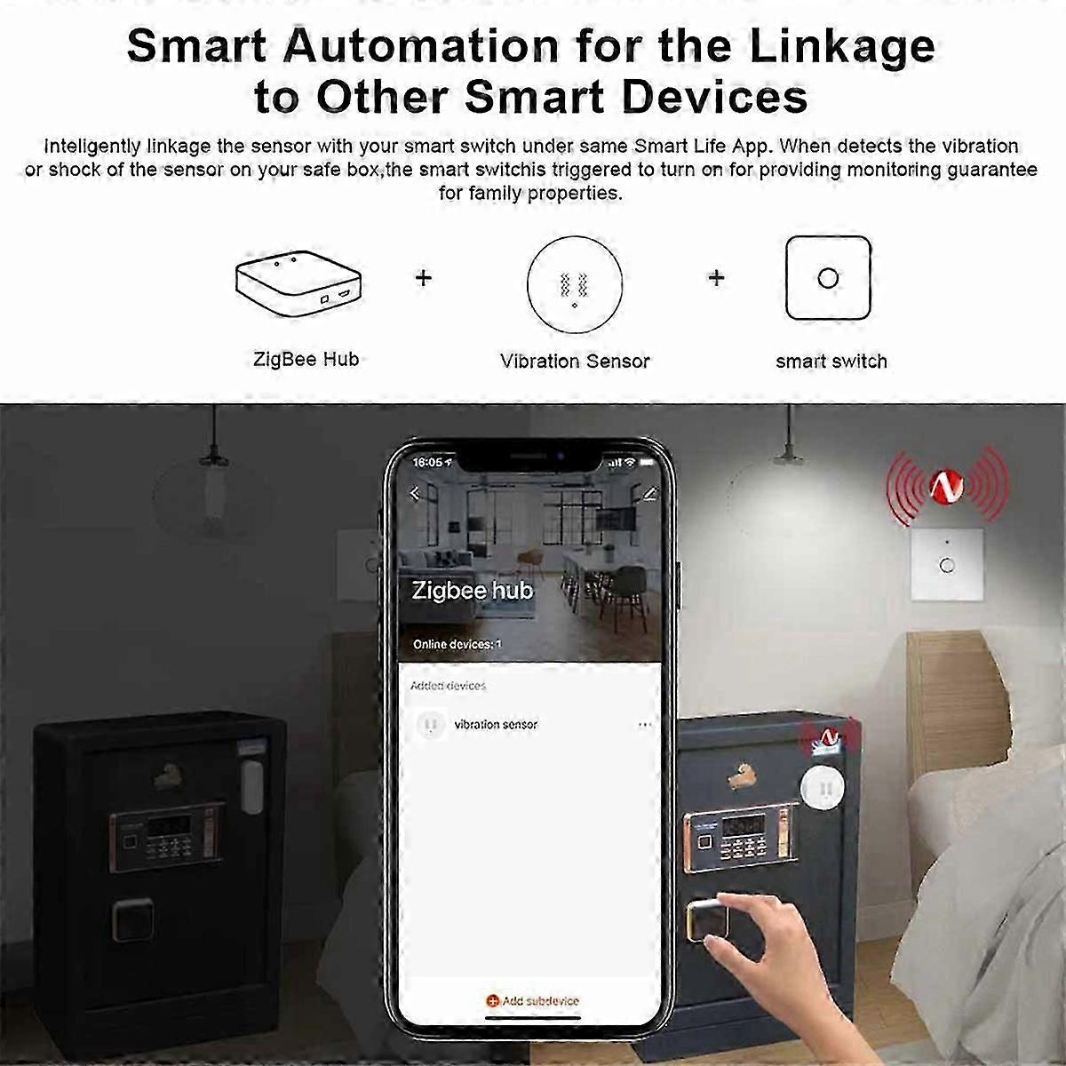 Tuya ZigBee Smart Vibration Sensor Echtzeit Überwachung Tür Fenster Erkennung Alarm Smart Security P