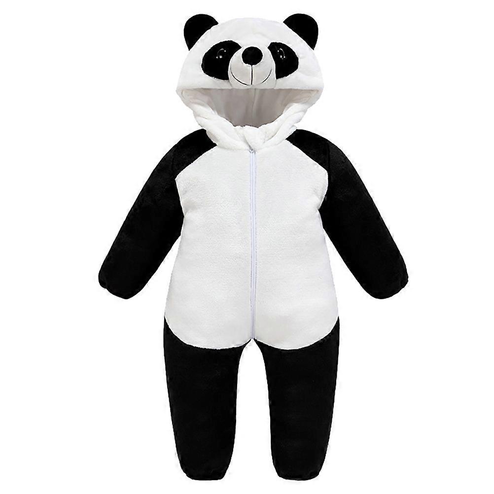 Panda Shape Flannel Romper Long Sleeve Unisex Jumpsuit with Zipper, Breathable Design, Adorable Photo Prop for Autumn Winter Wear