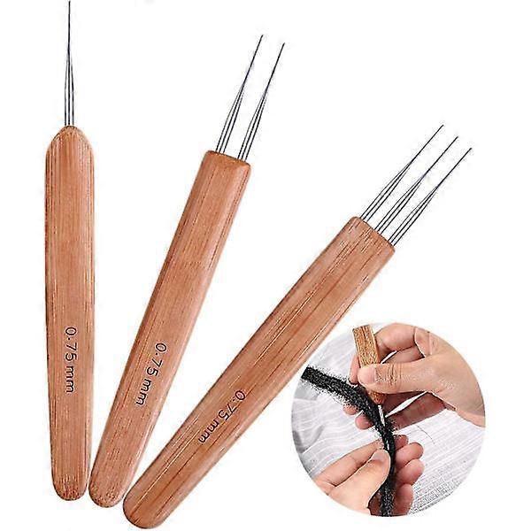 Set of 3 Bamboo Crochet Hooks for 0.75mm Dreadlocks with 1 Hook, 2 Hooks, 3 Hooks for Dreadlocks