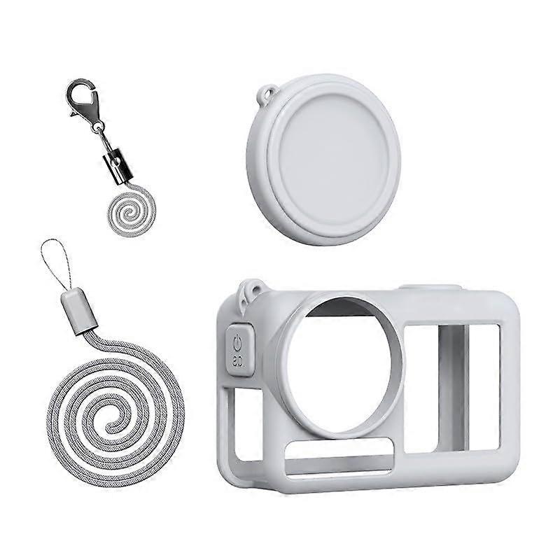 Silicone protective case for Action 5Pro with lens caps and adjustable neck strap in light gray