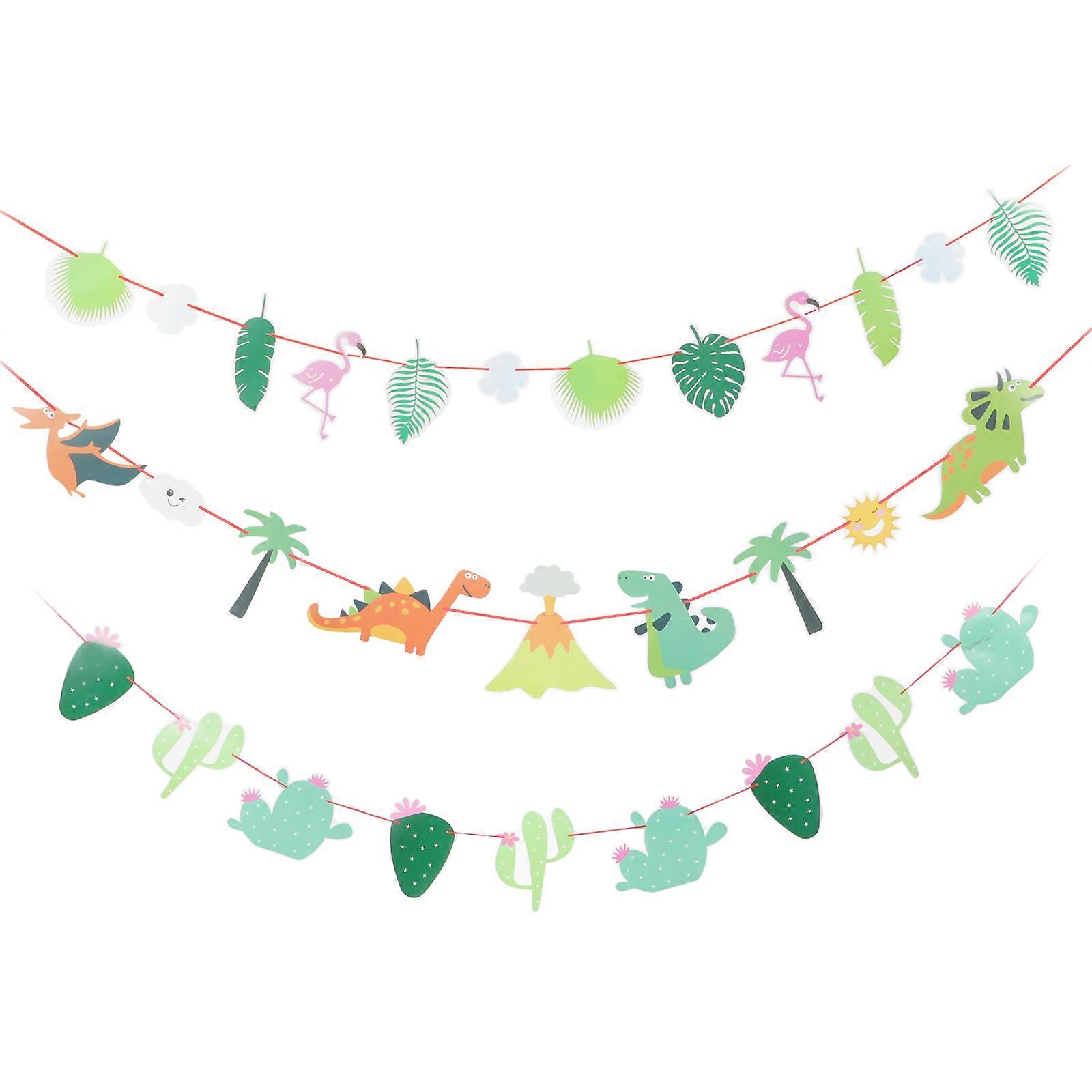 Hawaii Party Supplies with Pull Flags for Tropical Theme Decorations 3pcs Multi Paper