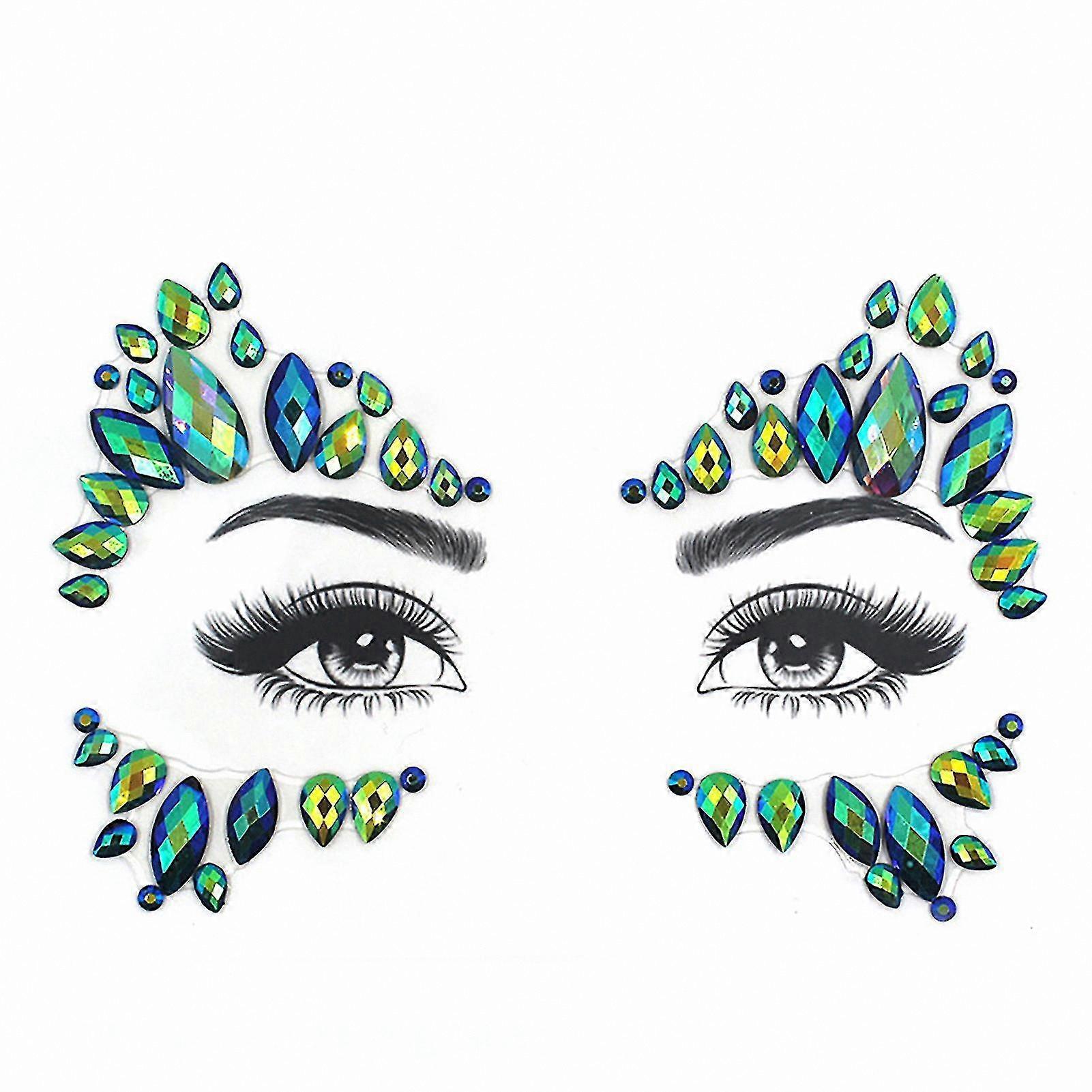 Green Rhinestone Face Gems for Festivals, Parties, and Cosplay Decor