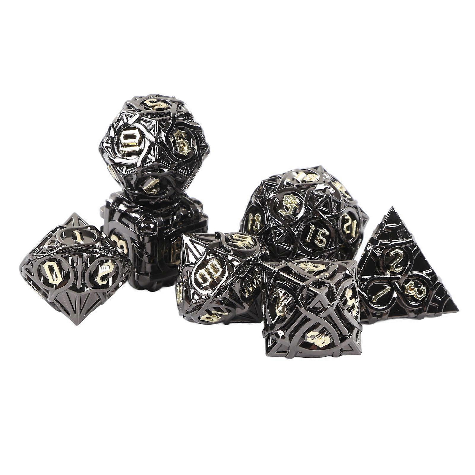 7pcs Hollow Brass Polyhedral Dice Set Clear Number Coated