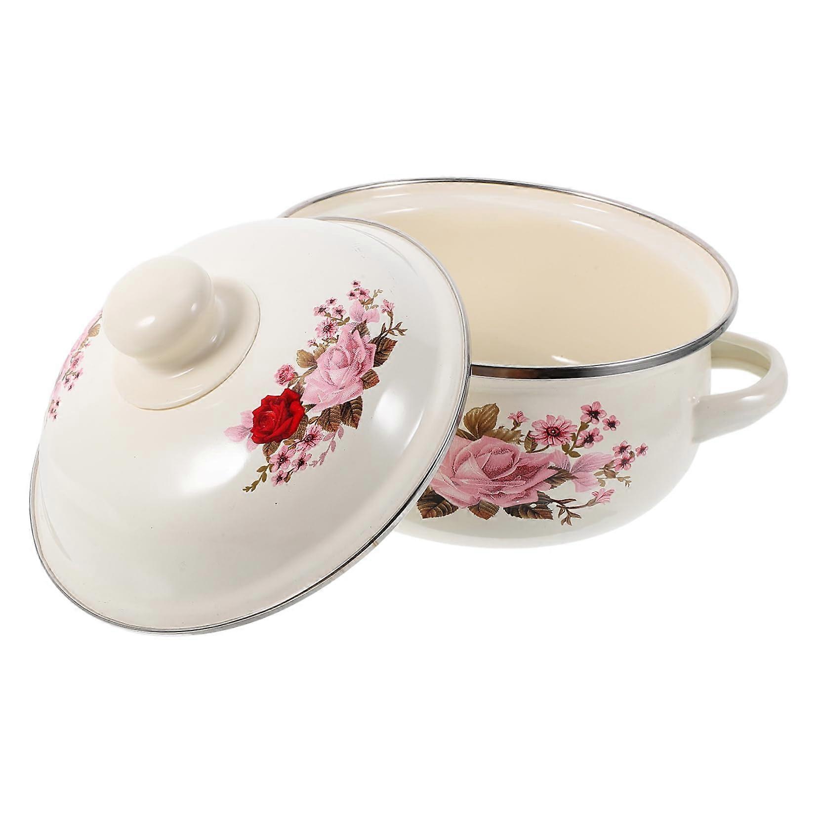 Enamel Stock Pot with Lid, Enamel Pot, Large Ramen Bowl, Cooking Cookware, Chinese Bowls, Enamel Pans for Cooking, Enamelled Casserole Pot