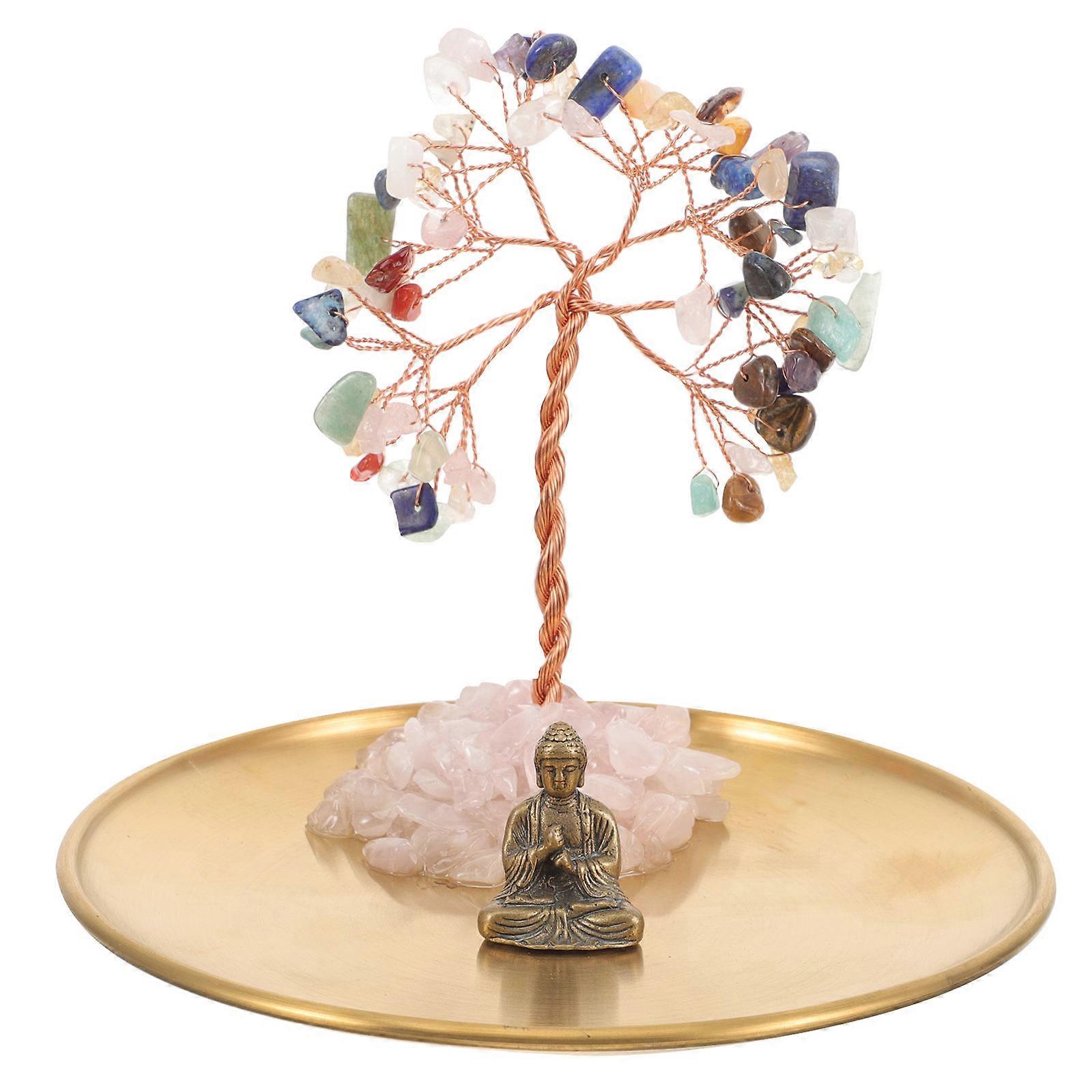 Crystal Tree Set Table Decor With Buddha Statue For Home Office 14X14cm Decorative Item 1 Set