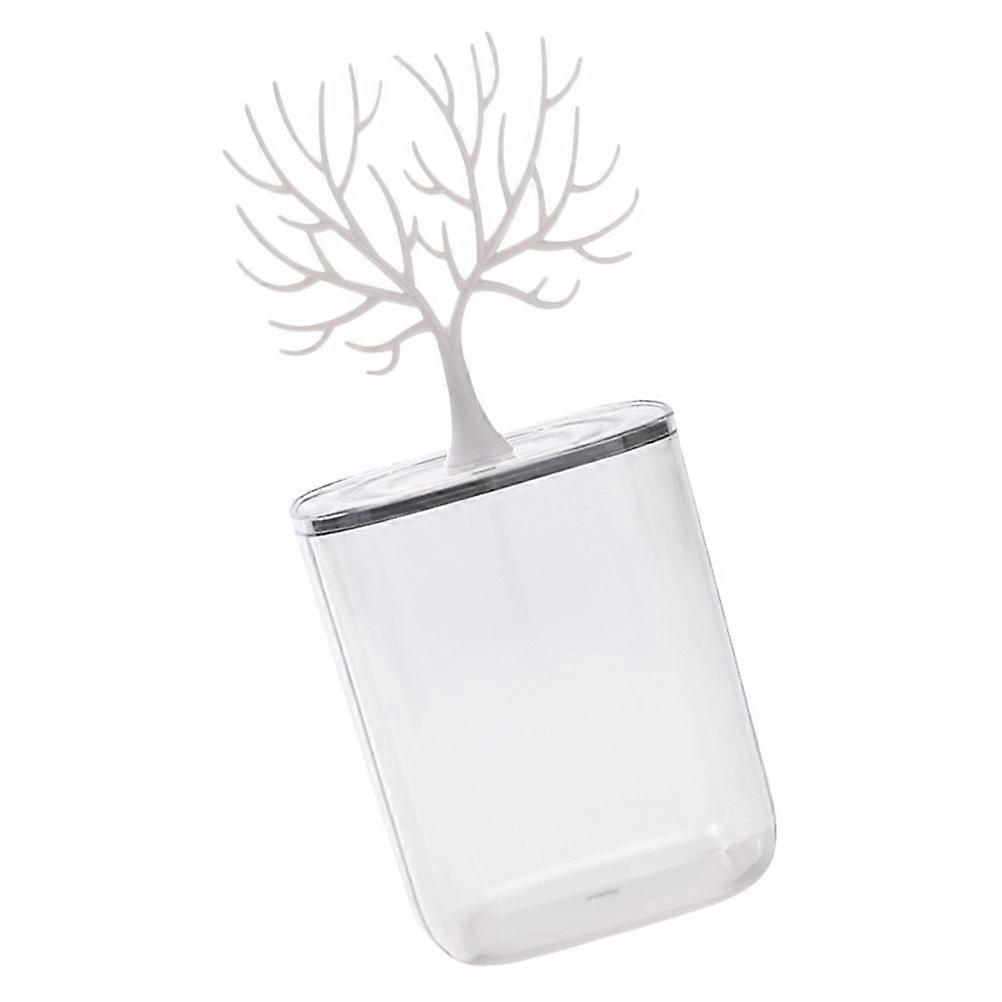 Clear Desktop Storage Box For Cotton Swabs Jewelry Display 20x8.7cm White 1Set