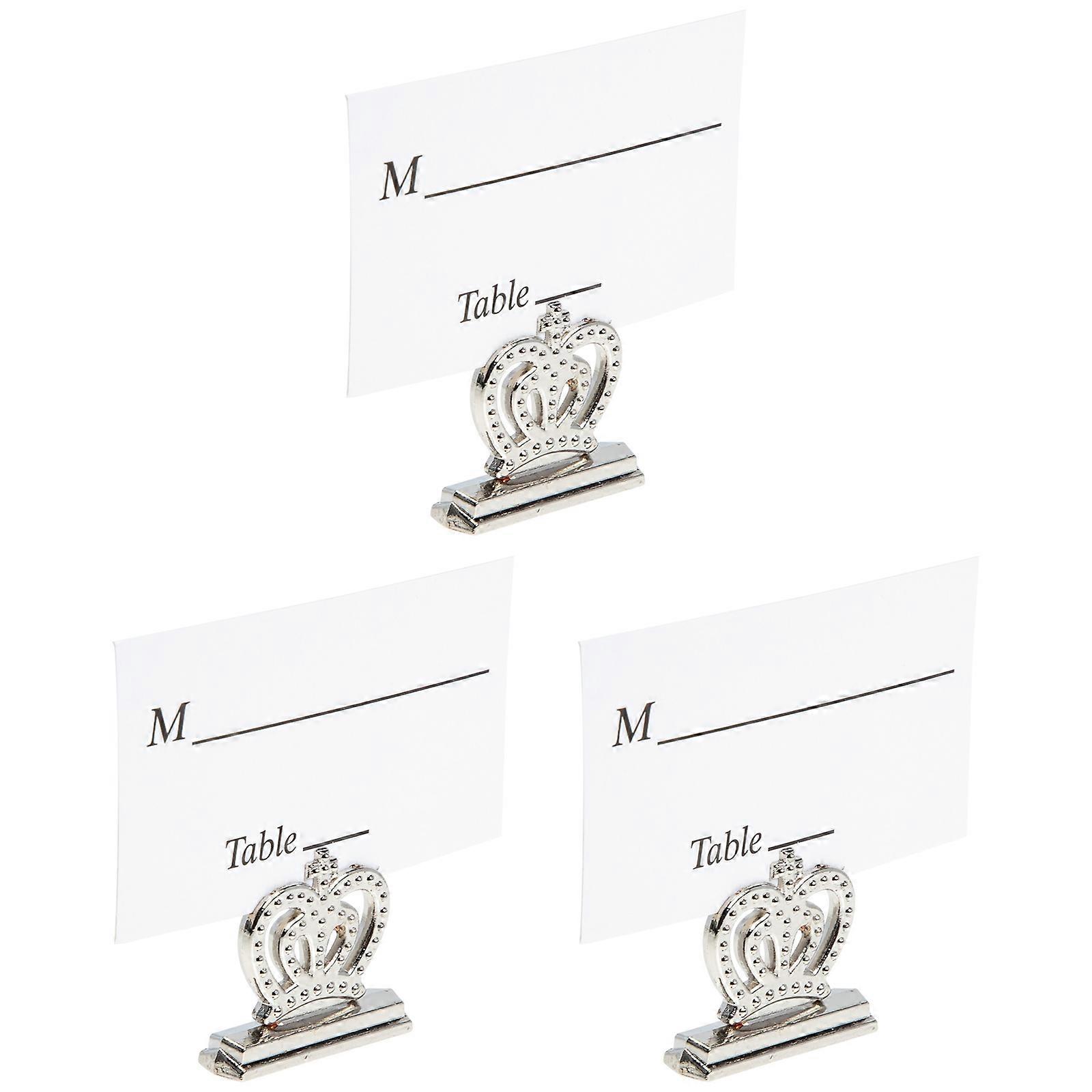 Silver Crown Shaped Place Card Holders for Home Use Made of Alloy with Delicate Workmanship 3 Pcs