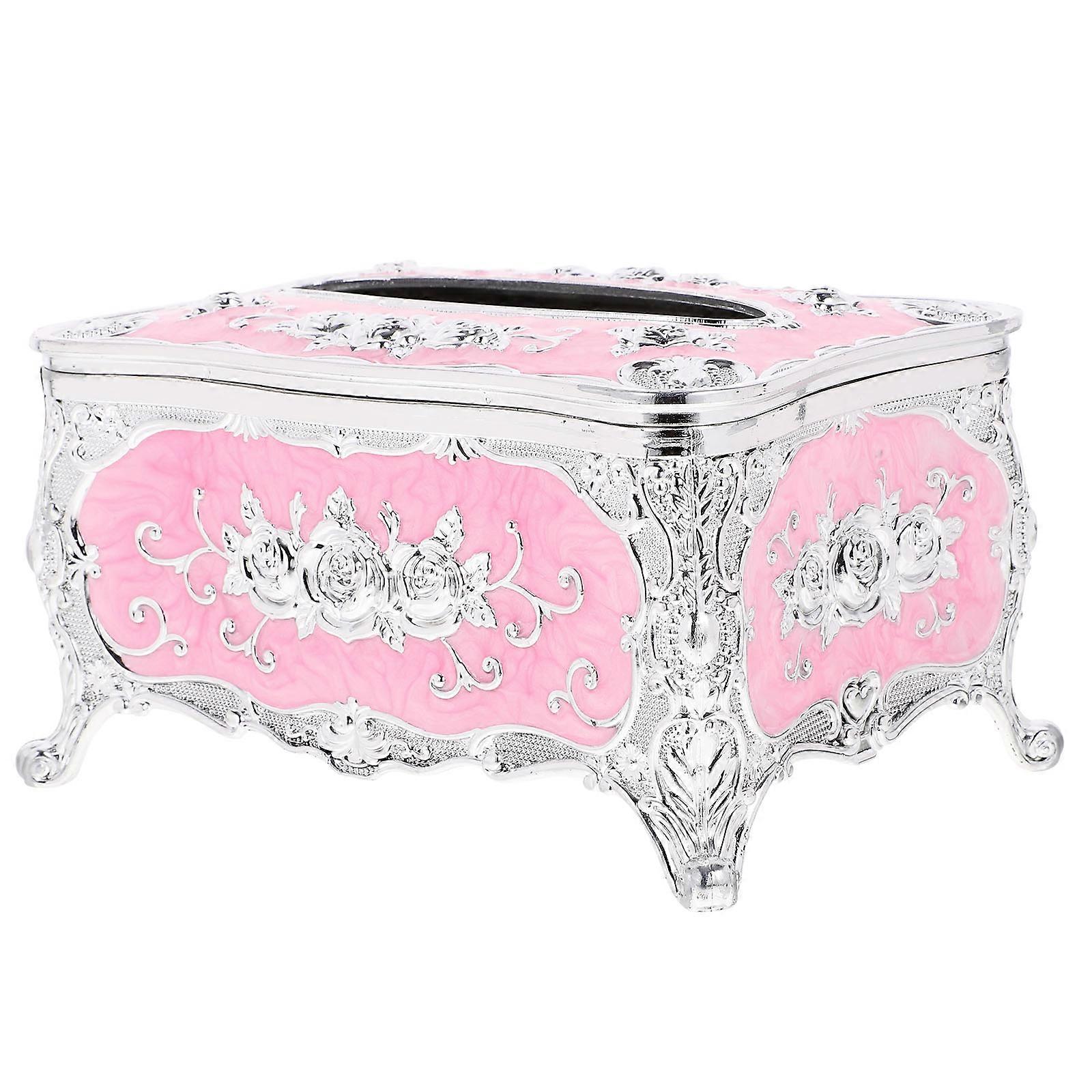 European Style Tissue Box Cover with Rose Carving Design for Home Use Multi Color Plastic