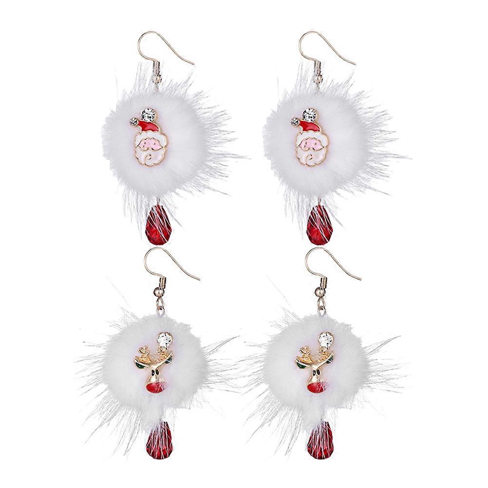 Here's a polished and engaging product description based on your input:
**Festive Fluffy Pom Pom Christmas Earrings – 2 Pairs Set with Reindeer &