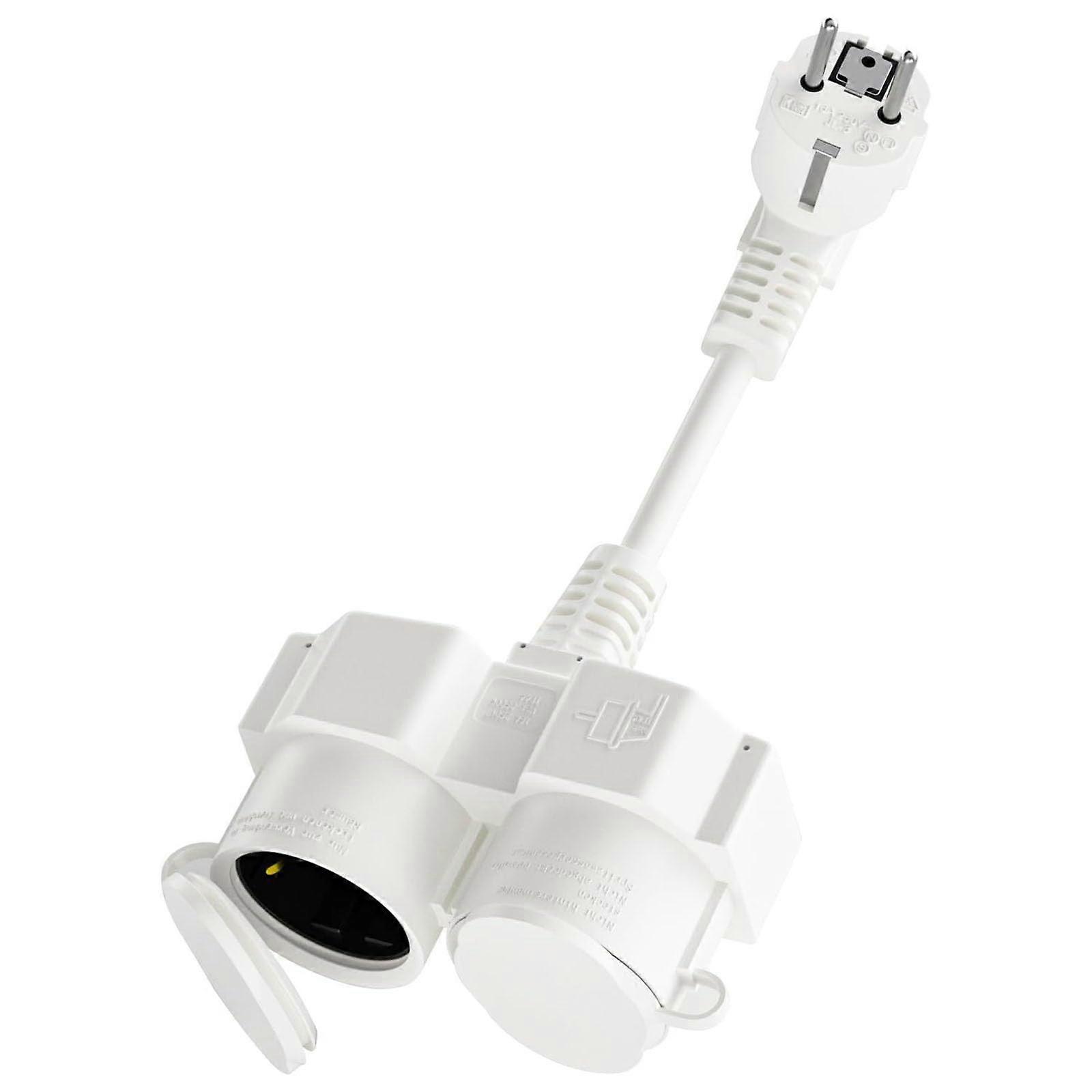 Outdoor Socket 2-Way Power Strip for Outdoor Use, Double Socket, White