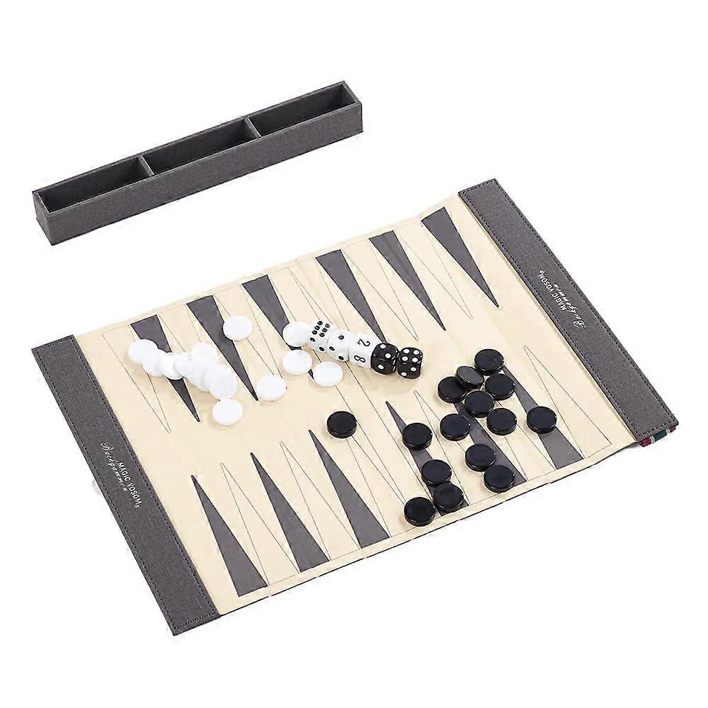 Backgammon Set For Adults, Travel Foldable Chess And Checkers, Wrinkle-Resistant Surface, Space Grey