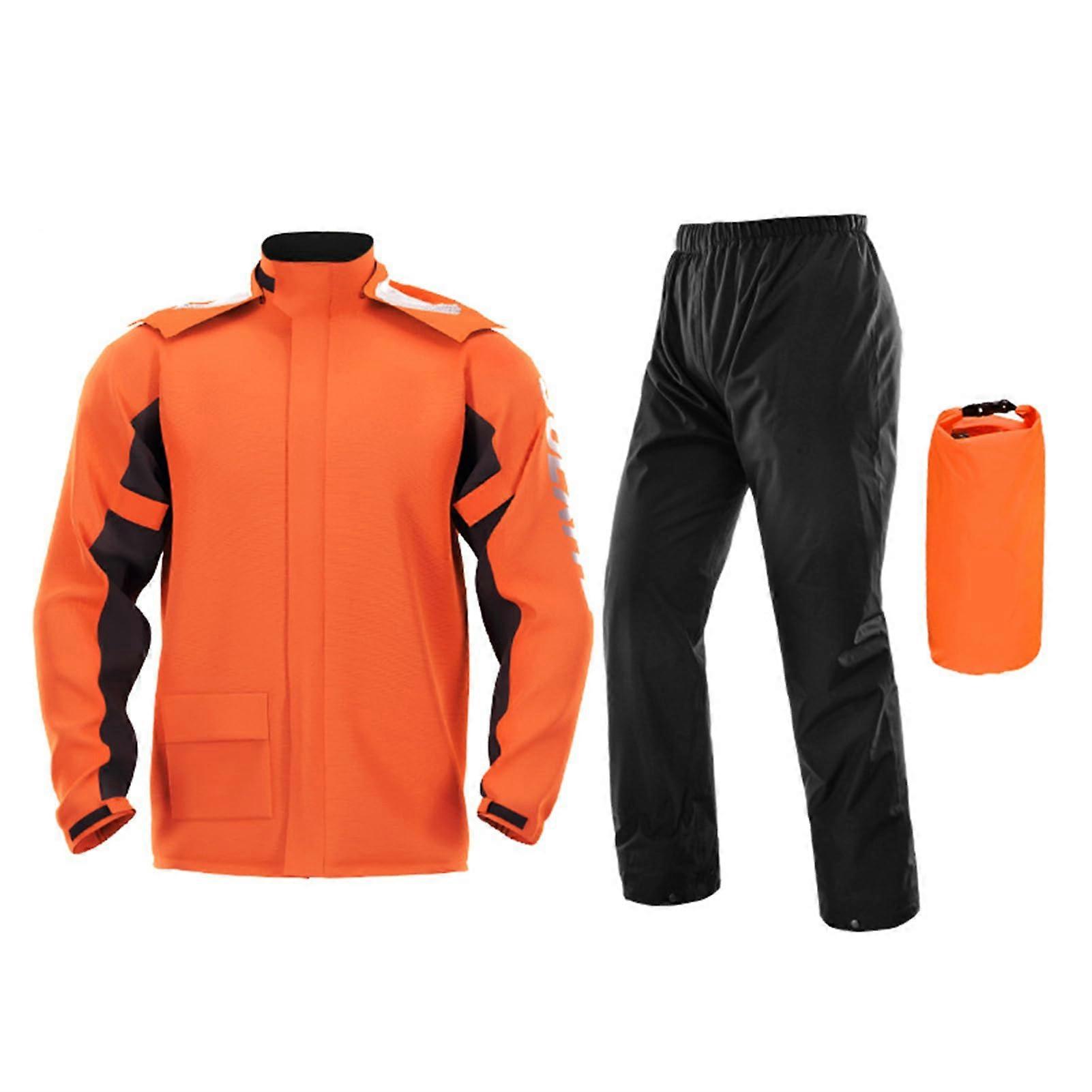 Motorcycle Rain Suit Unisex, Breathable Waterproof Rainwear With Reflective Jacket And Trousers, Orange XXL