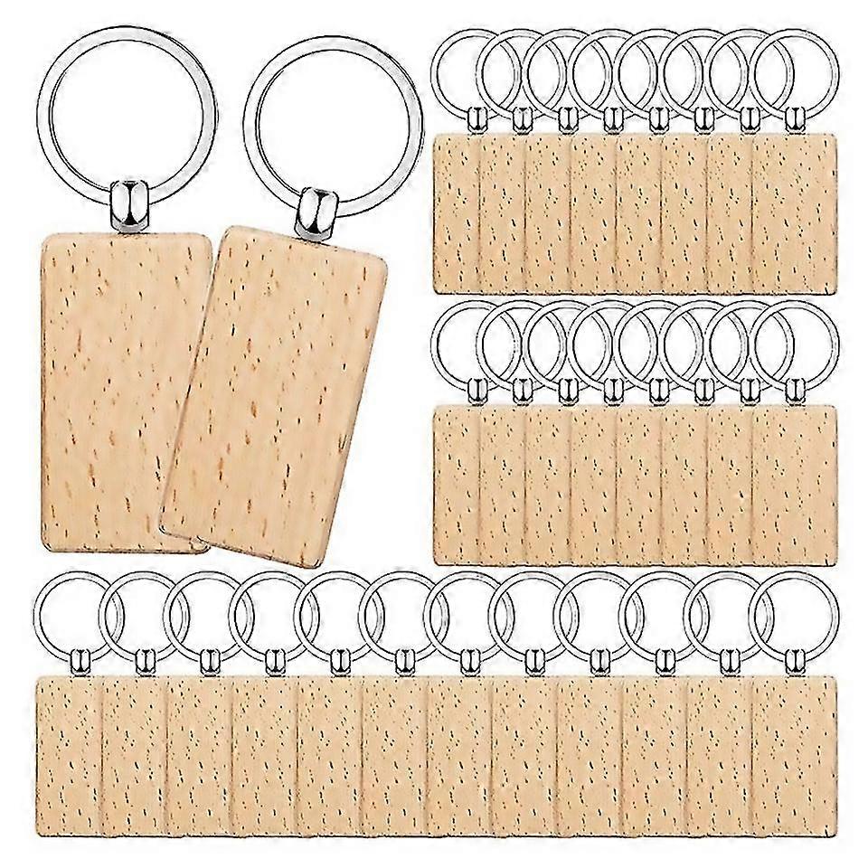 For 50 Pieces Blank Wooden Key Tag Key Engraving Blanks Unfinished Wood Keychain Key Ring Key Tags F