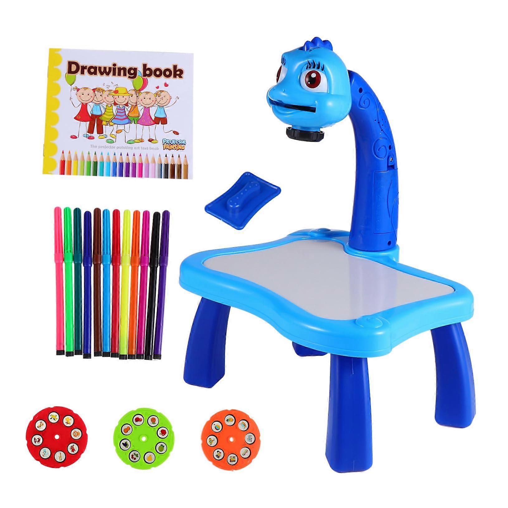 Drawing Writing Board, Projection Table For Kids, Blue Pattern Projection With Brush, Creative Painting Projector