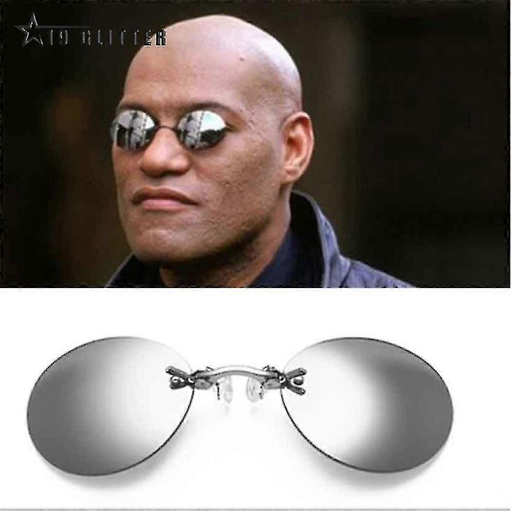 Clip On Nose Glasses Round Rimless Matrix Morpheus Sunglasses Mini Frameless Vintage Men Eyeglasses Uv400