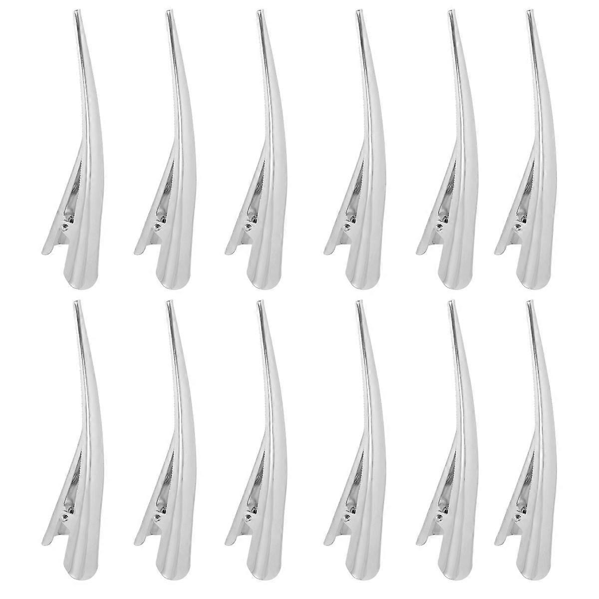 12 יח 'קליפים גדולים לשיער תנין לנשים שיער עבה ודק (כסף)