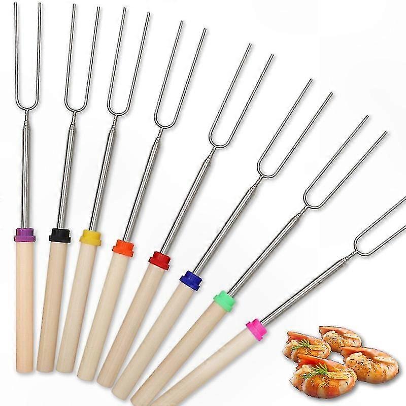 Extendable Roasting Forks, 8-Pack Rotating Skewers for Campfire Use