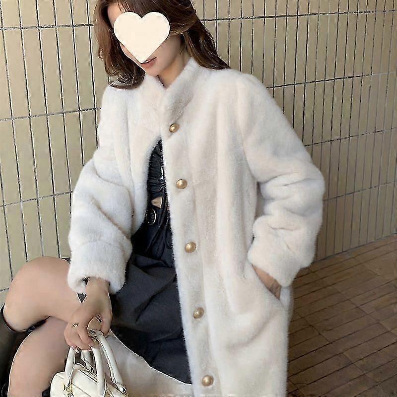 Cappotto di cotone addensato per le donne - Collare Stand in pelliccia di pelo di coniglio di media lunghezza