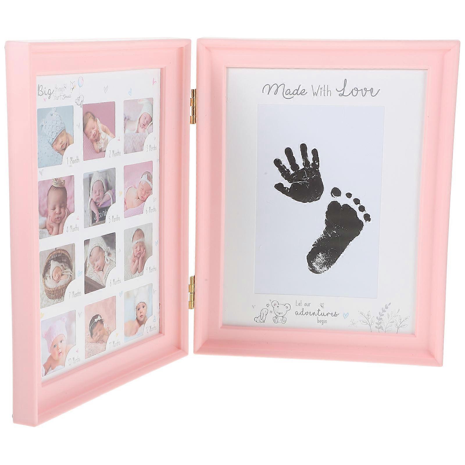 Pink Baby Growth Frame for First Year Milestones and Handprint Memories Plastic PVC Cardboard 7 Inch