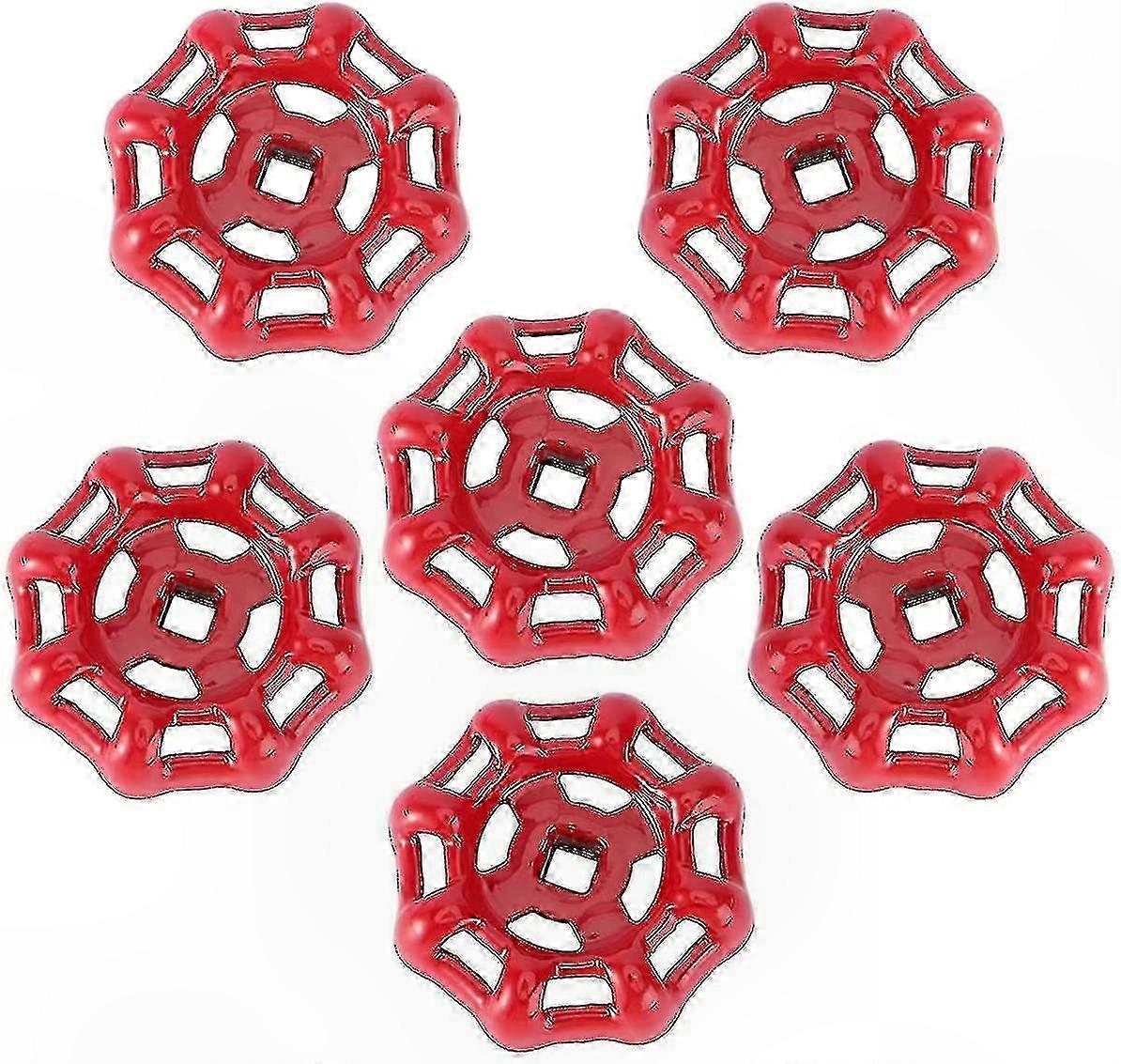 6-Pack Replacement Valve Handles, 6x6cm Red Gate Valve Handwheels for Faucets