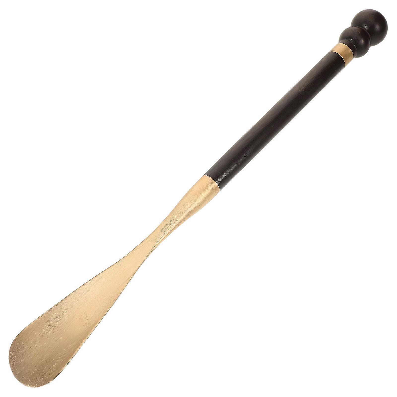 Long Handle Metal Shoe Horn with Brass Head and Wooden Handle – Comfortable Dressing Aid for Easy Boot Assistance for Men, Women, Seniors, and