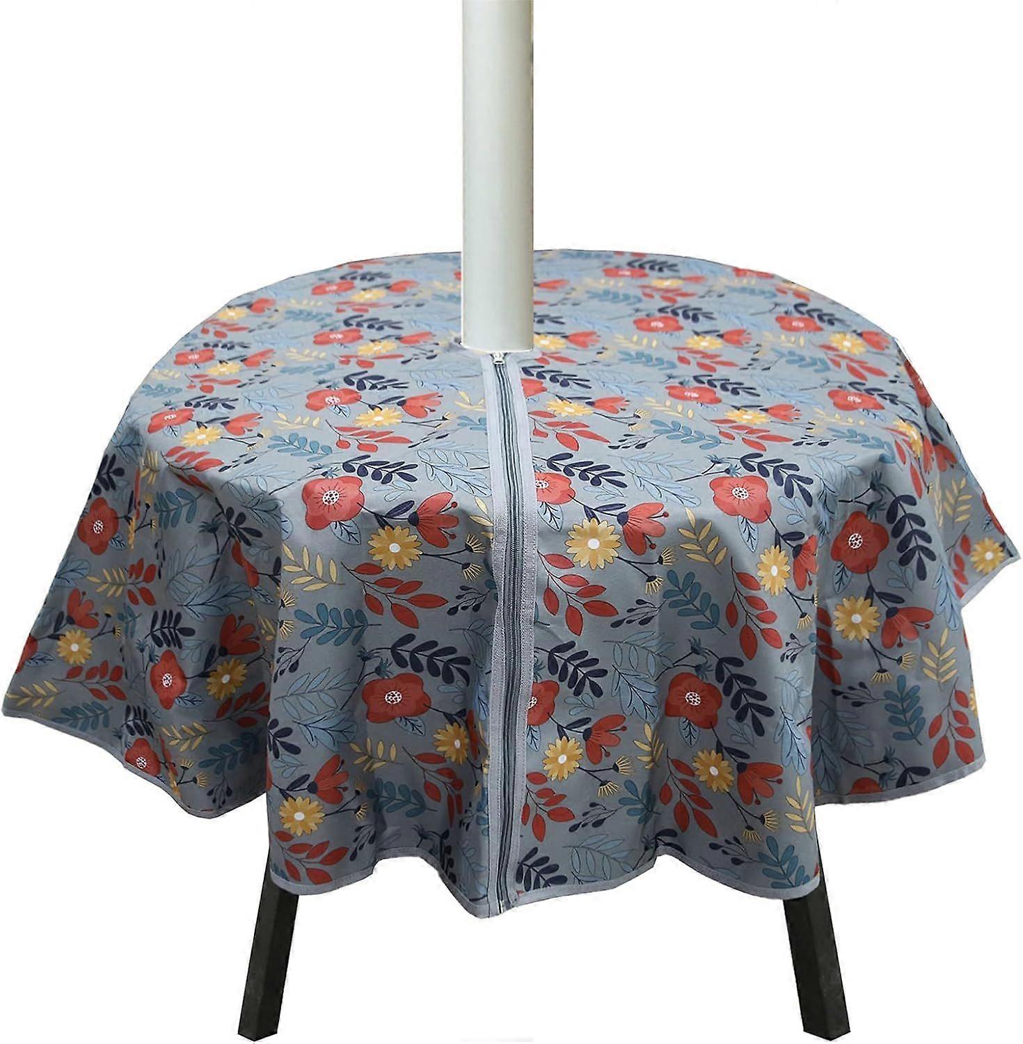 Outdoor Tablecloth for 60inch Round Table with Umbrella Hole and Zipper
