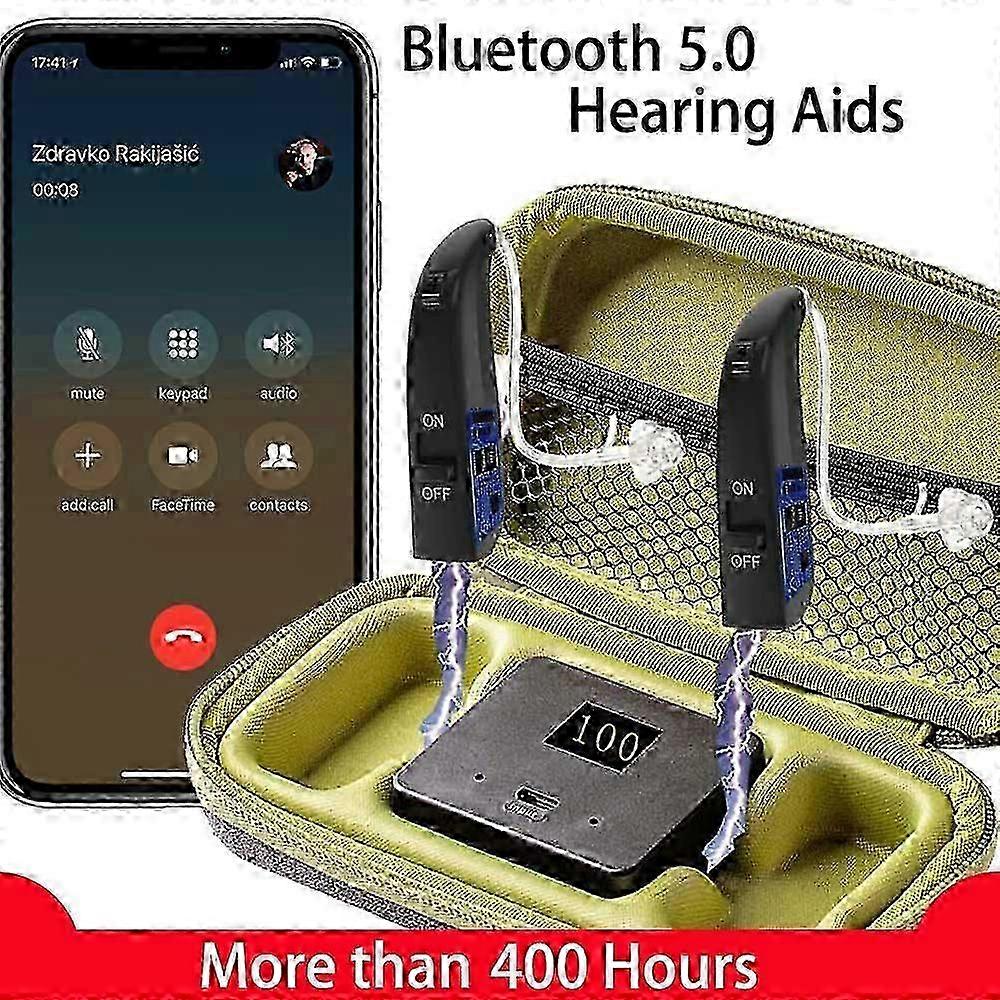 Bluetooth-Enabled Hearing Aid with 400-Hour Power Bank and Noise Ca...