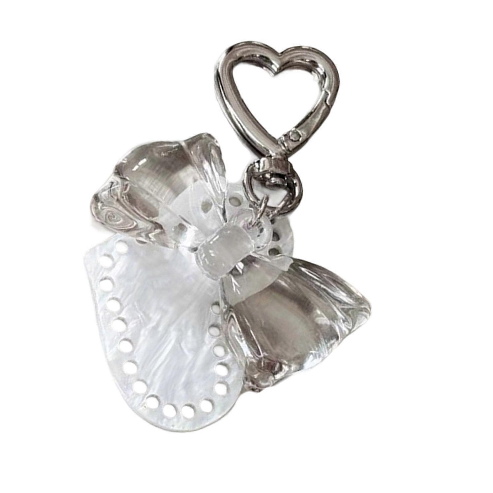 Trendy Bowknot Heart Shape Keyring With Multiple Holes Accent, Compact Daily Key Organiser Acrylic Alloy Gift  White