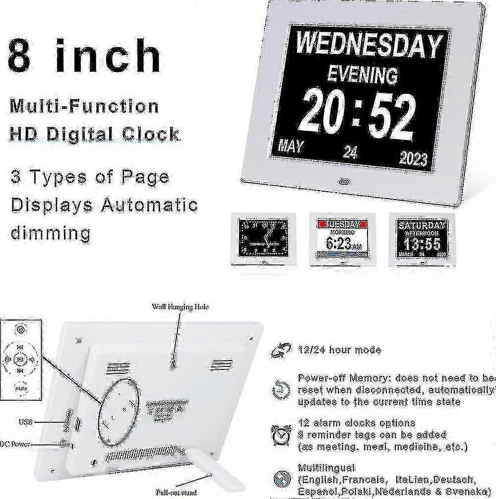 Dementia clock alzheimers clock & large digital calendar clock for seniors,clock with day and date f