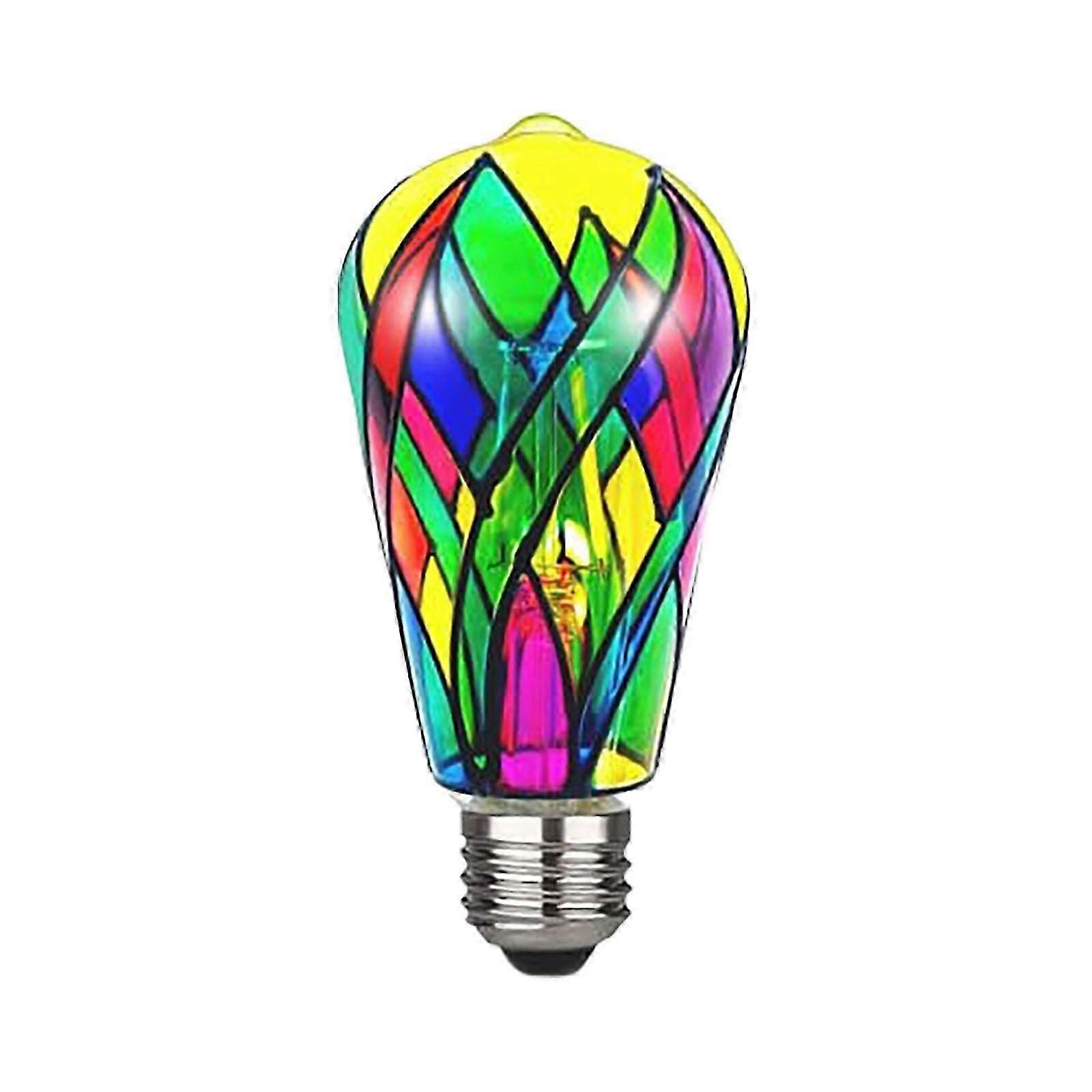 LED Stained Light Bulb Bulbs 4W E26 Base ST19 Colored Stained Glass For Decoration Home Lighting Garden Balcony 1Pack