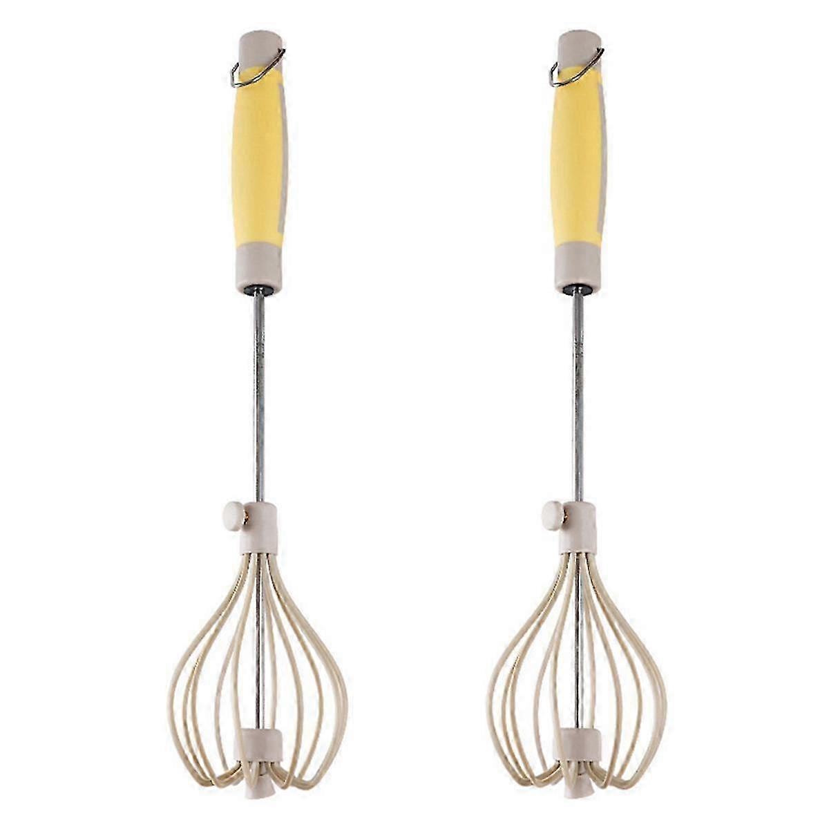 2PCs Stainless Steel Semi-Automatic Whisk & Rotating Automatic Eggbeater - Hand Push Mixer Stirrer for Cooking