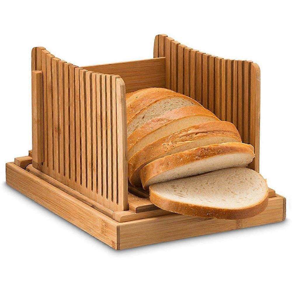 Folding Bamboo Bread Slicer With Crumb Catcher Tray Slicing Guide Cutting Board For Loaf Cakes