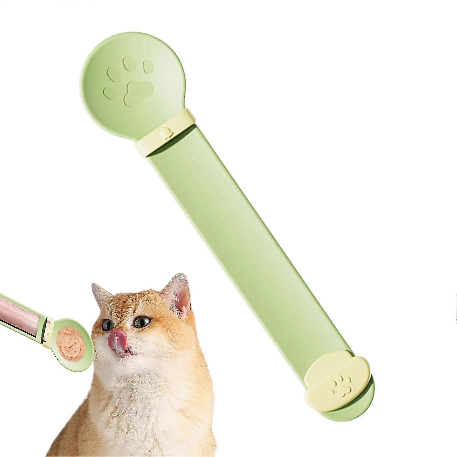 Cat Strip Feeder Portable Cat Spoon For Liquid Snacks Wet Food Squeezer Lickable Cat Snack Scoop For Cats Liquid Green