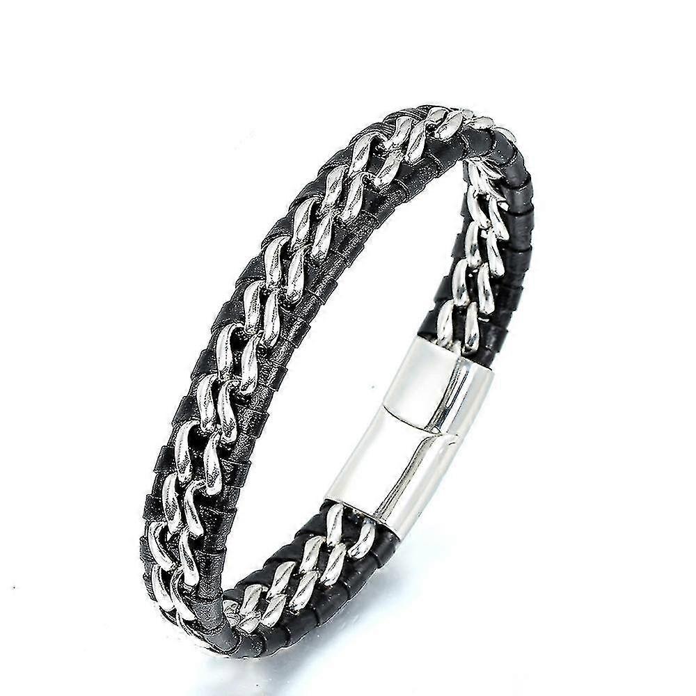 Äkta läder barn armband för pojkar med magnetlås och titankedja