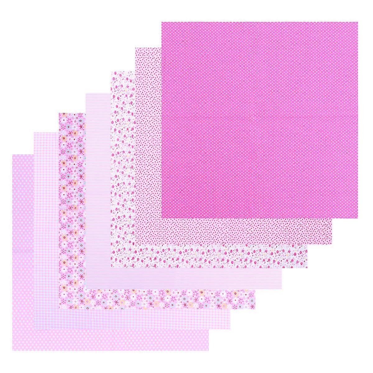 Patchwork Fabric Cotton Cloth for Sewing 7Pcs DIY Handmade Pink Quilting Set