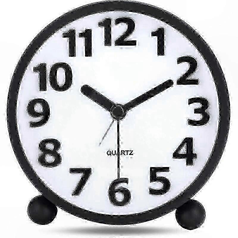 Black Metal Analog Clock with Large 3D Digits, Silent Non-Ticking Design, Night Light Feature, Bedside Table Alarm Clock