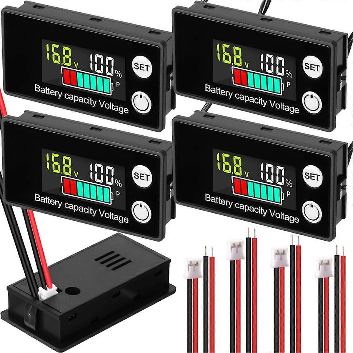 4 Pack Digital Battery Monitor for Golf Cart 8-100v, 12v 24v 36v 48v 60v 72v, LCD Display for Marin