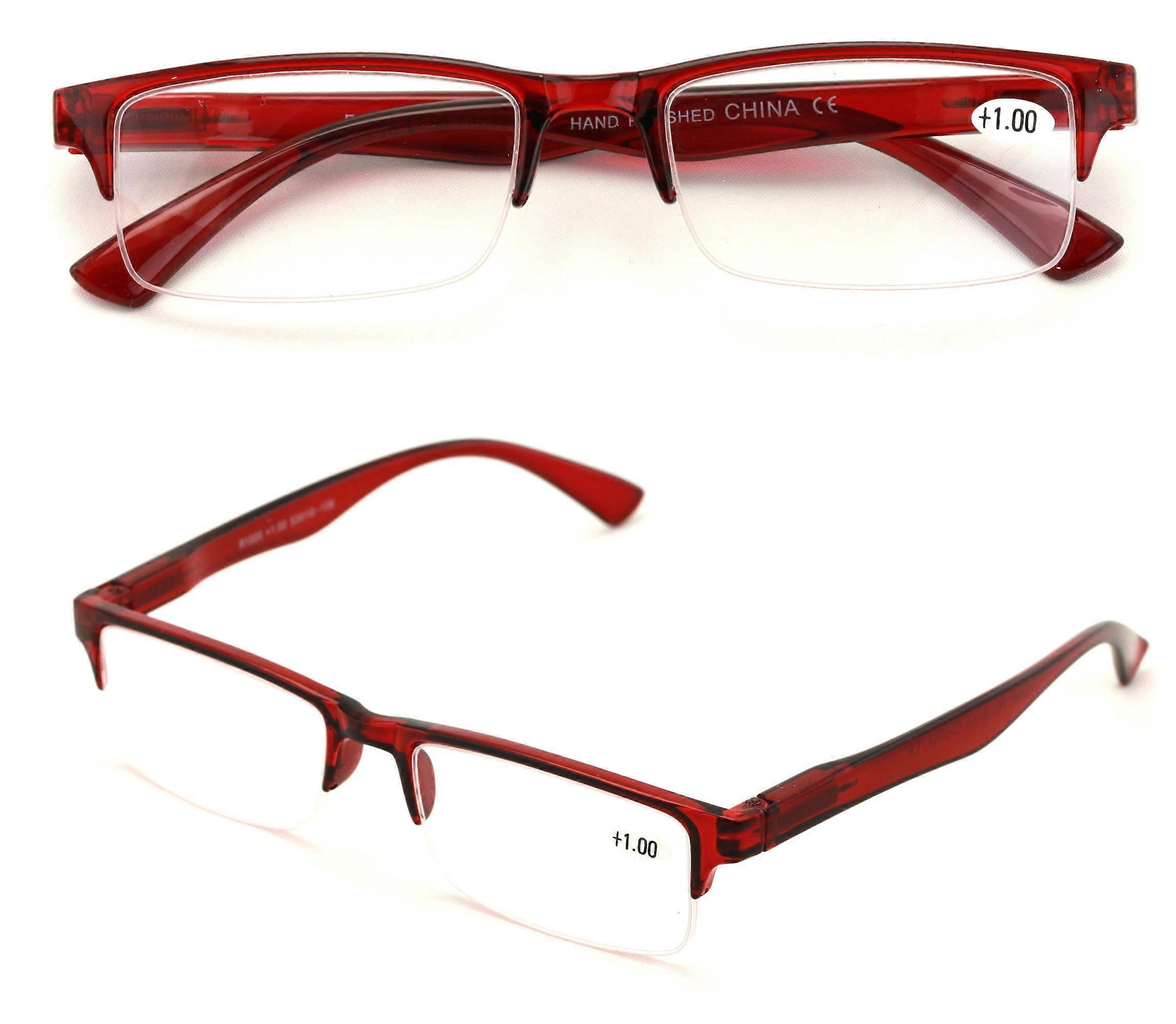 2 Pairs Rectangular Half Rim Reading Glasses - Simple Classic Readers - Spring Hinge +2.25