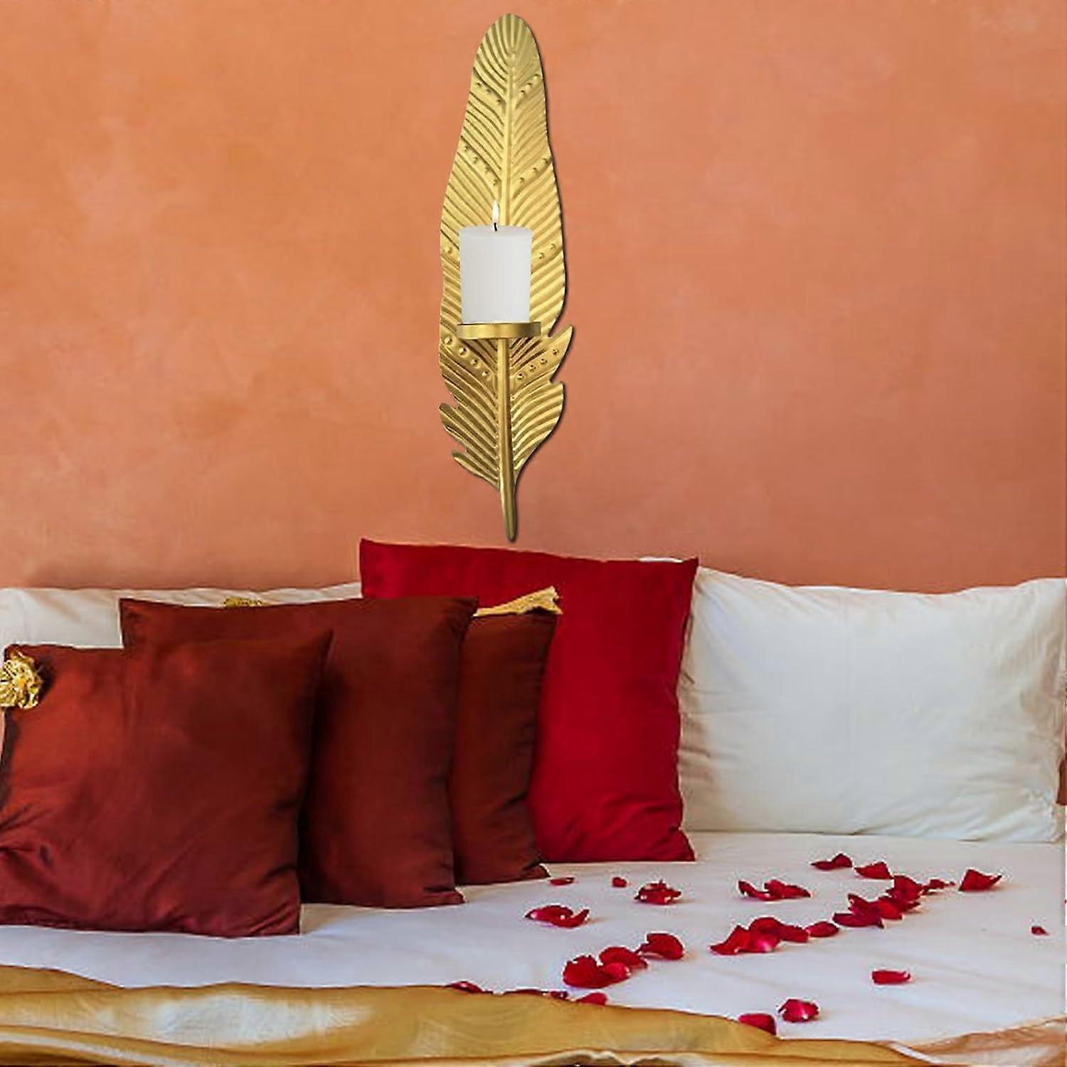 Gold Leaf Wall Sconce With Candle Holder Wall Mount Engraved Pattern For Decora Straight Sheet