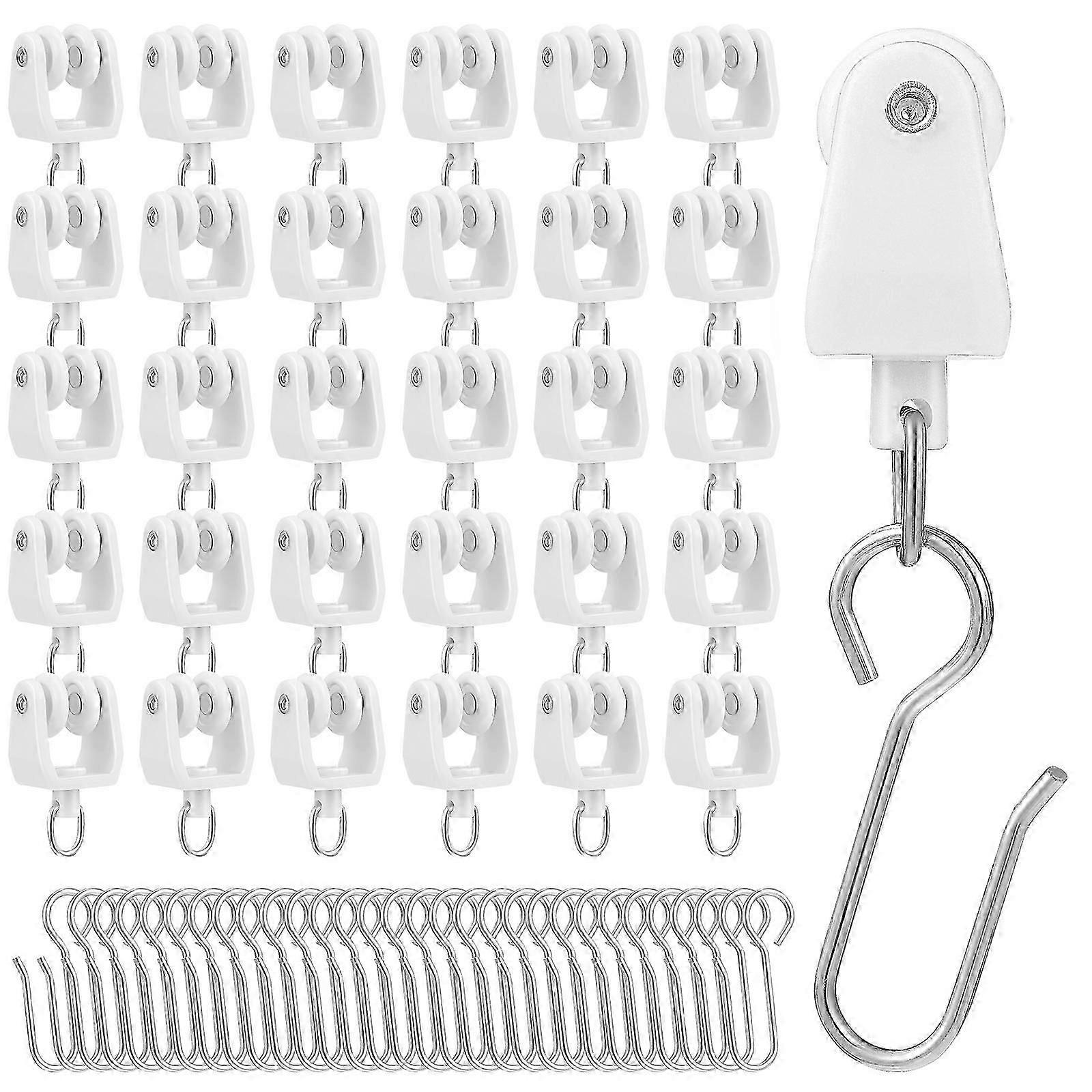 30 Pcs Curtain Gliders with Hooks for Curtain Tracks Carrier Rollers and Hooks for Curtain Rails