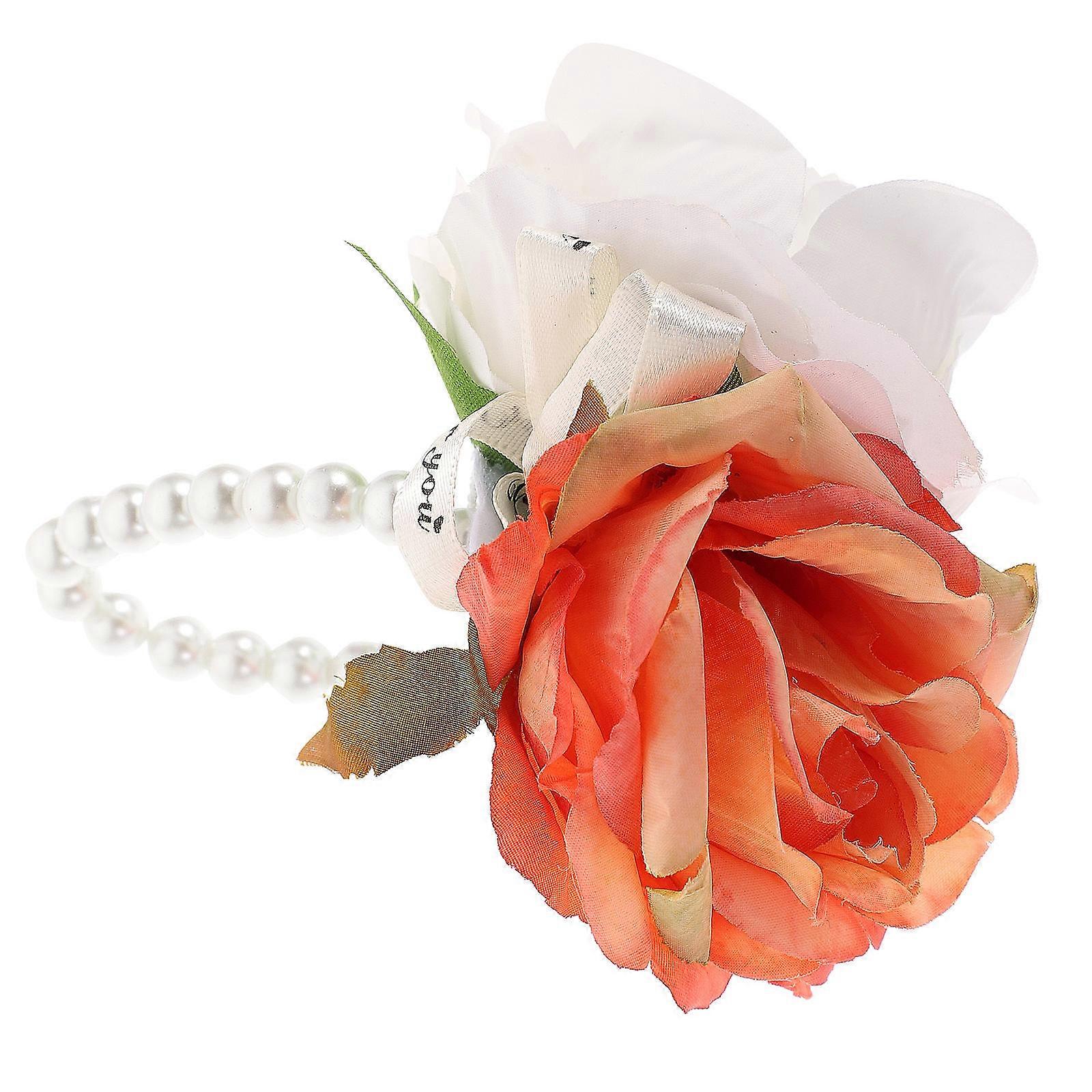 Wedding Corsage Bracelet for Bride 4Pcs Artificial Flower Wrist Corsage Orange