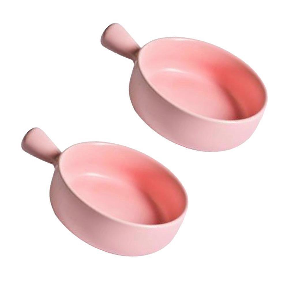 Round Ceramics Baking Plate for Household Use 6Pcs Practical Pink Tray