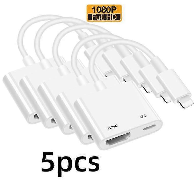 5-Pack 1080P Phone to HDMI Adapter Cables with Audio Sync - Compatible with iPhone and iPod for HD TV Monitors