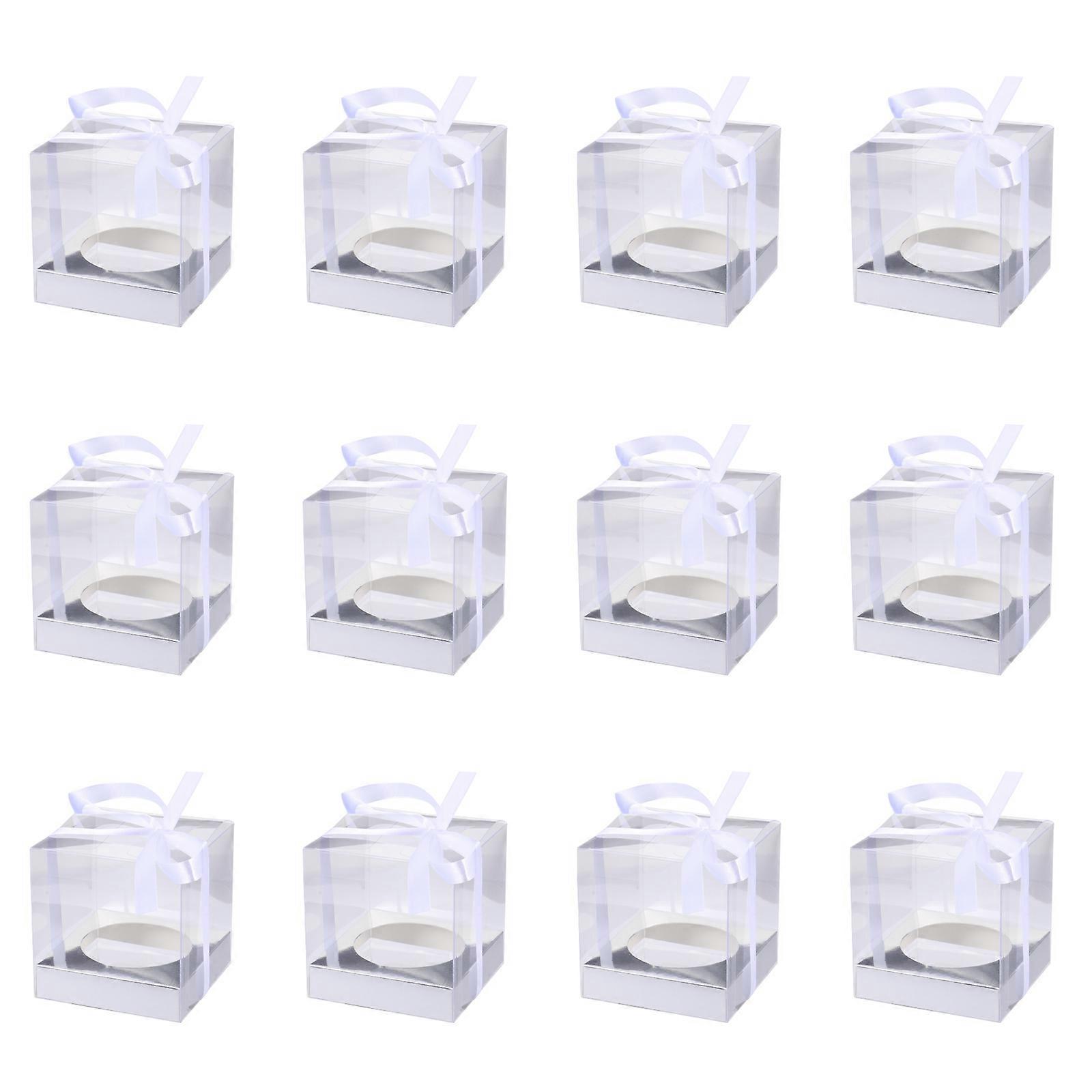 Transparent Cake Box PVC Cake Packaging Boxes for Storage 36Pcs Silver