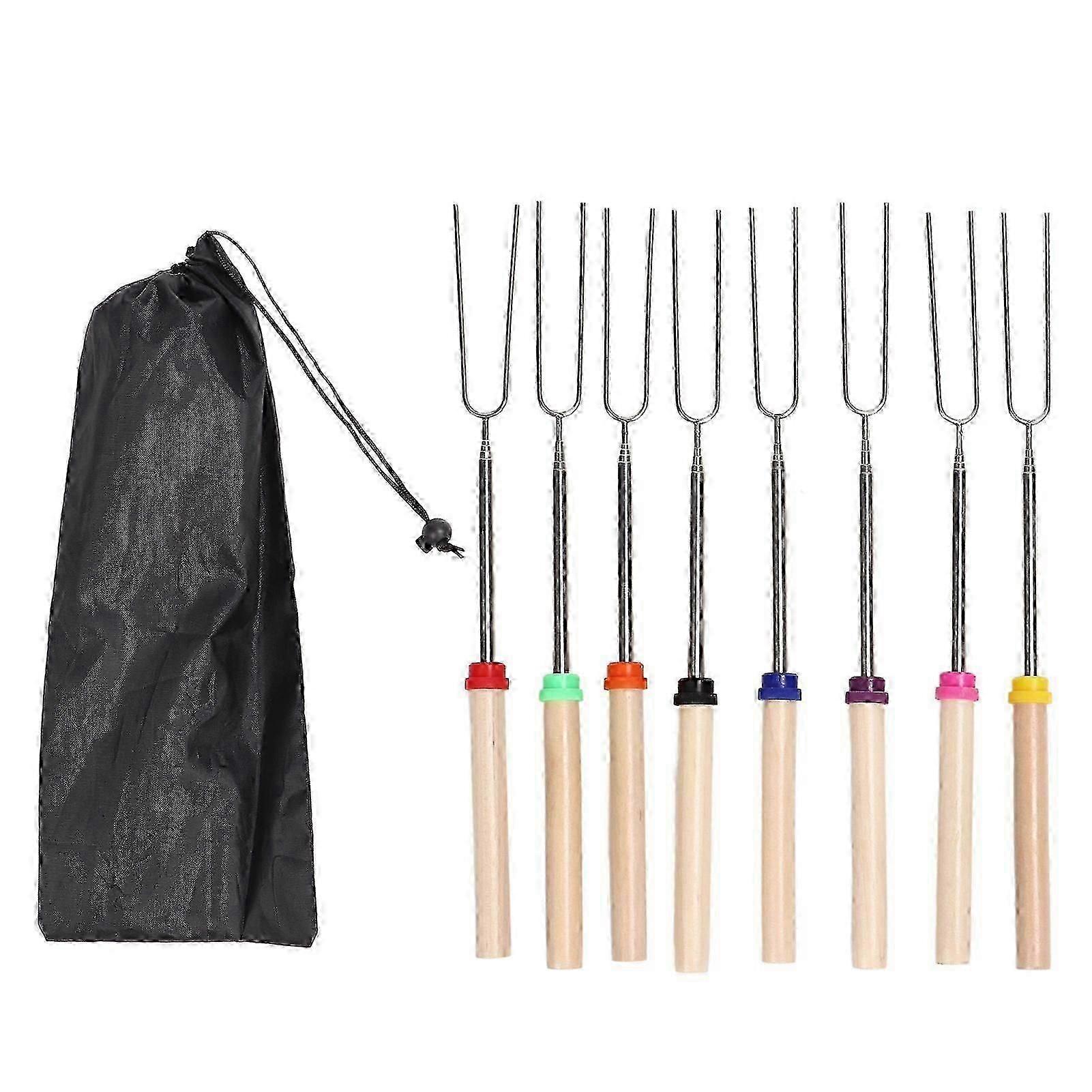 8Pcs Telescoping Extendable Marshmallow Roasting Sticks Marshmallow Sticks Kit Extending Roaster Smores Skewers Hot Dog Forks for Camping Fire Pit