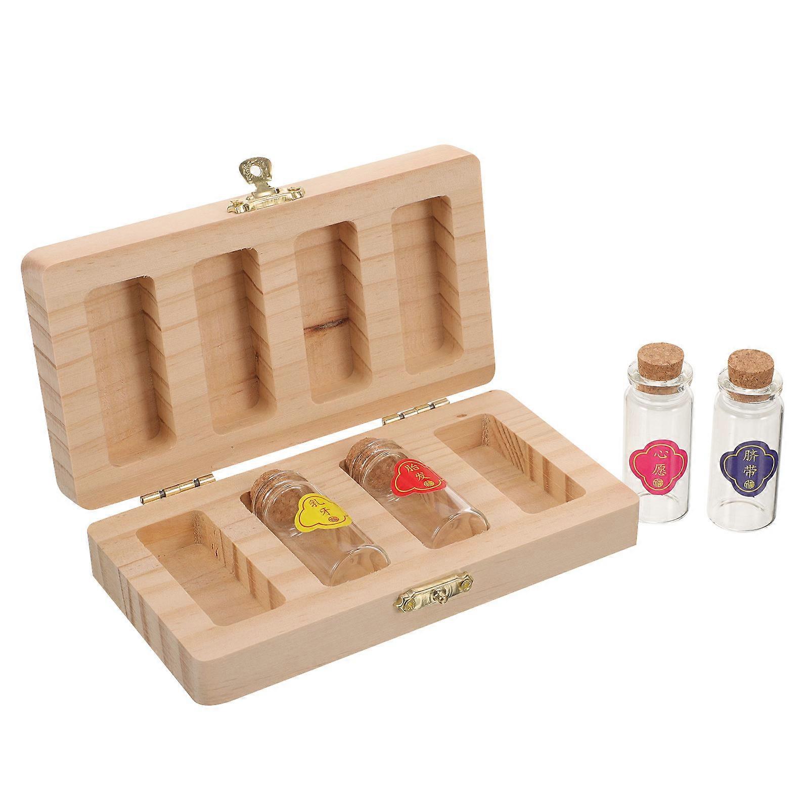 Baby Tooth Collector Storage Bottle For Childhood Memories Rectangular Wood Glass 1 Set