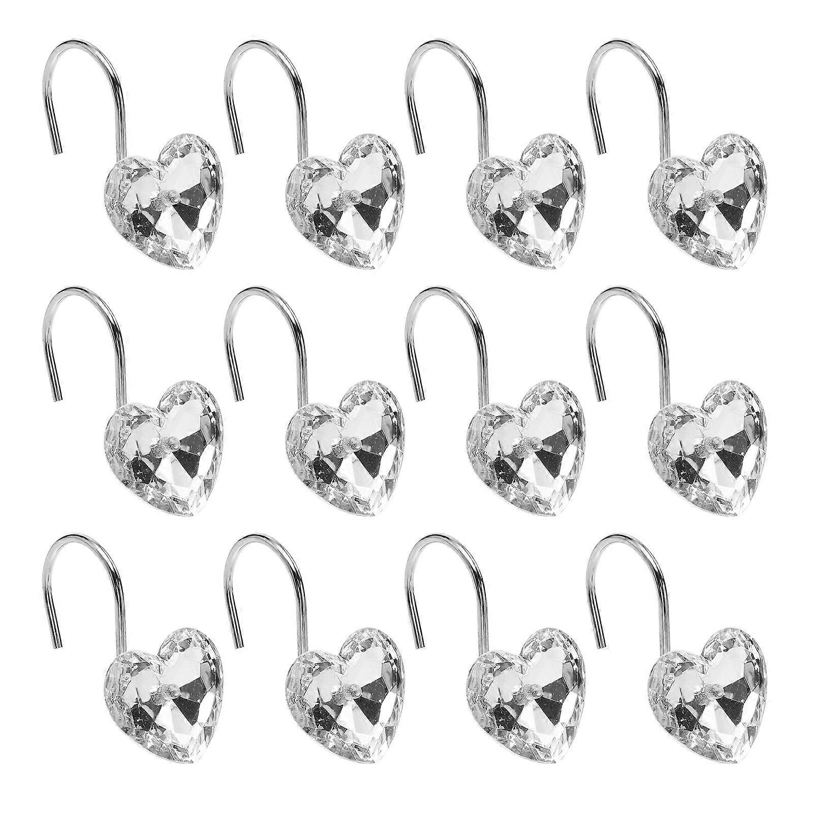 Shower Curtain Hooks Acrylic Heart-Shaped Hooks for Home Use 24Pcs