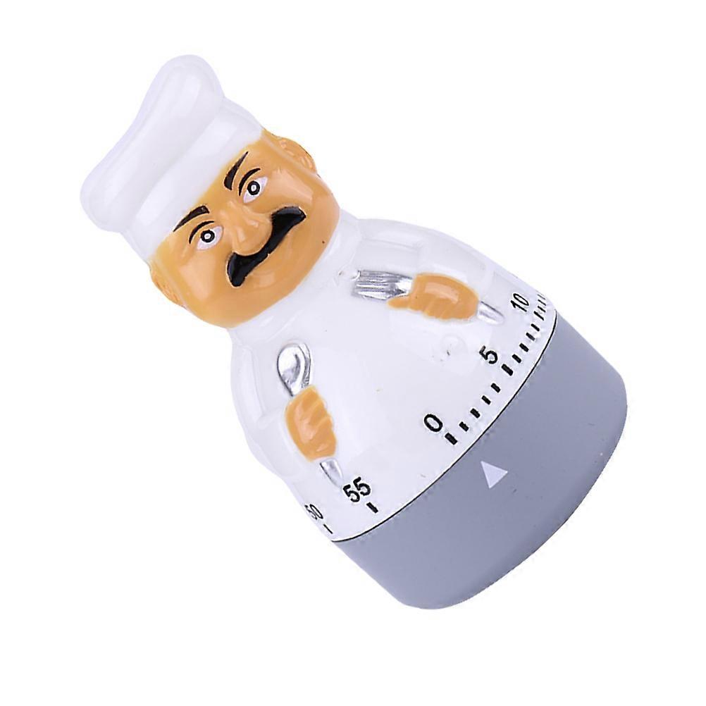 Kitchen Timer Manual Mechanical White Cartoon Chef Use 10.6X6.5X6.5CM Stable Base 1Pack