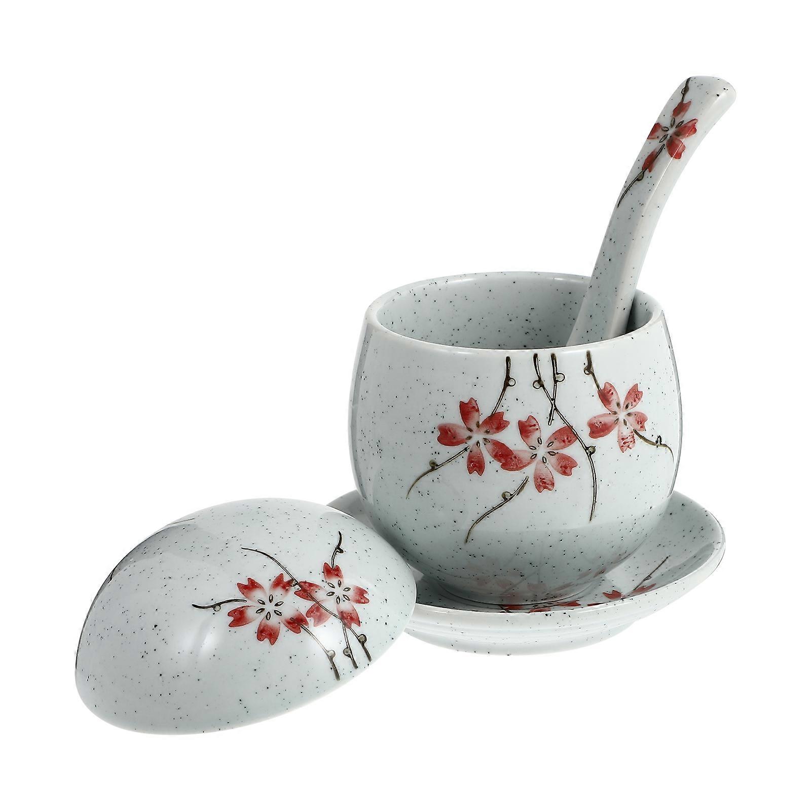Red Steaming Ceramic Bowl for Food Use 2Sets Japanese Style